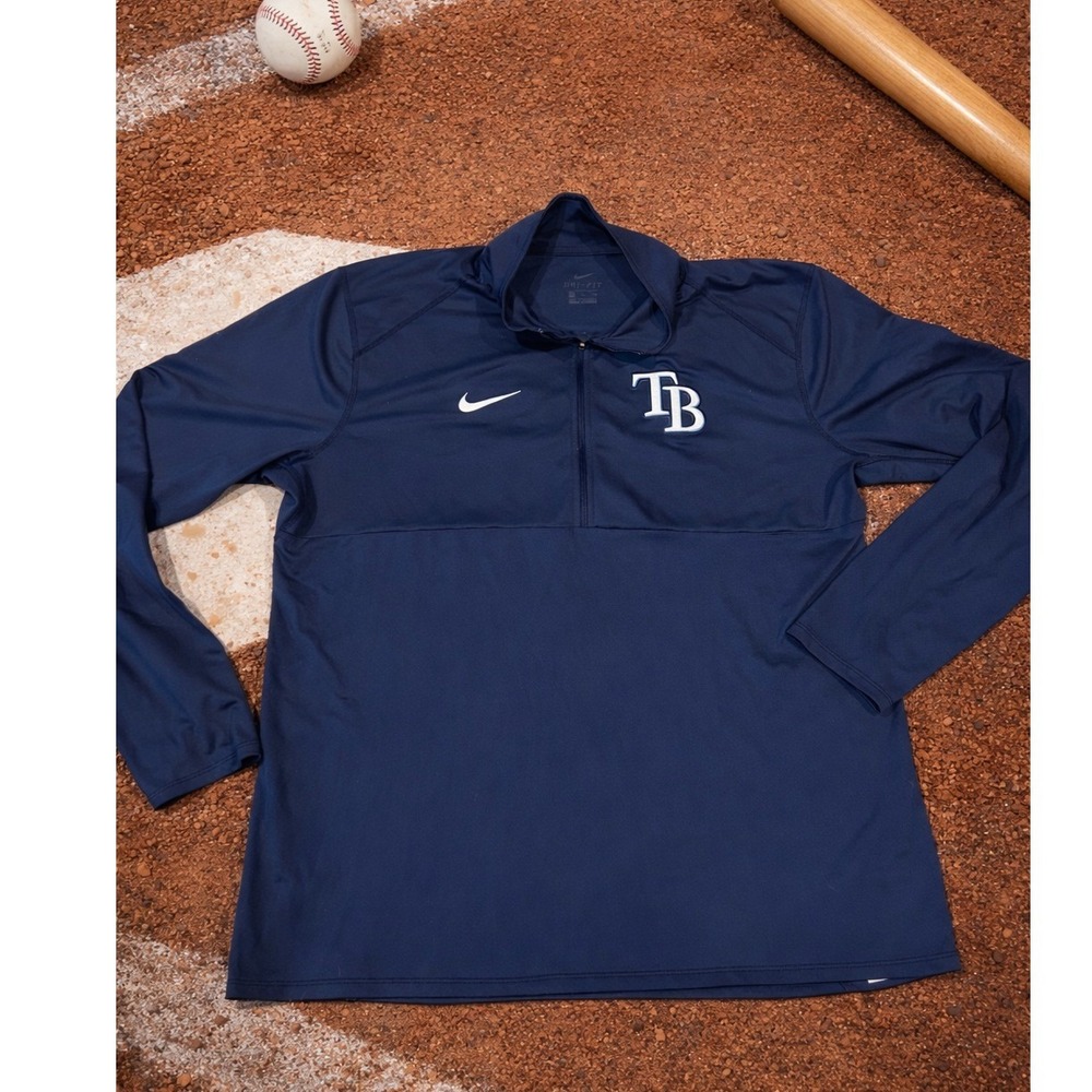 Nike Dri-FIT Tampa Bay Rays TB 1/4 Zip Pullover Jacket Mens XL Blue MLB
